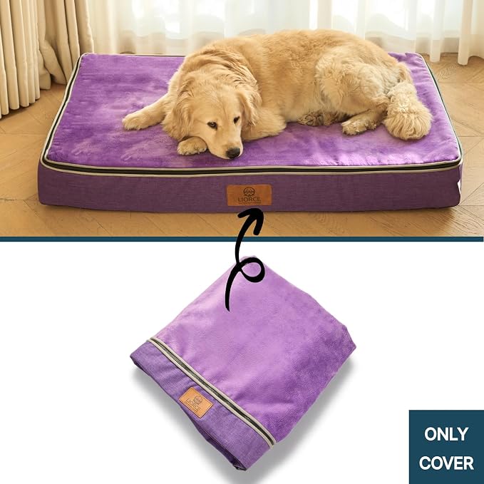 LIROCE Washable Dog Bed Cover Replacement, XXL Wrap-Around Zipper Cover for Orthopedic Memory Faom Dog Bed (48x30x6 inches), Purple - Image 2