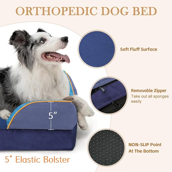 Comfort Expression Orthopedic Dog Bed for Extra Large Dogs with Bolster | Waterproof Dog Couch Bed with Washable Cover & Non-Slip Bottom, Supportive Egg Crate Foam XL Pet Bed, 45x35 Inch - Image 6
