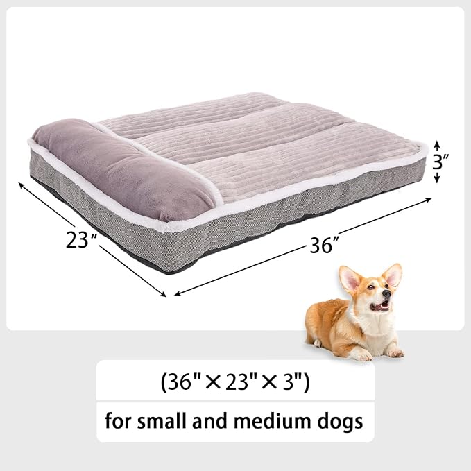 Dog Bed for Large Dogs, Dog Mattress with Pillow for Crate Kennel, Sofa pet Bed, Super Soft pet Bed for Medium, Jumbo, Small Dogs Breeds (Grey, Large-2:(36"x23"x3") - Image 3