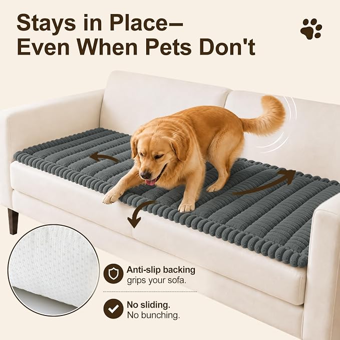 decorUhome Couch Cover for Dogs, Non Slip Fuzzy Thick Pet Sofa Protector | Pet Friendly, Machine Washable, Fits 3-Cushion Sofa, Protects Against Pet Hair & Daily Messes, Dark Grey, 27.6" x 70.9" - Image 3