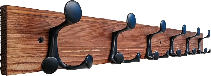 SKOLOO 36-Inch Wood Coat Rack Wall Mount with 6 Triple Hooks - Ideal for Family Entrances, Classrooms, and Pet Supplies Storage - Perfect Coat Hooks for Wall,Charred Golden Brown by SKOLOO