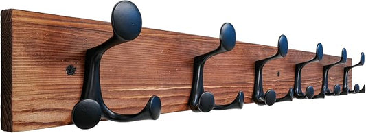 SKOLOO 36-Inch Wood Coat Rack Wall Mount with 6 Triple Hooks - Ideal for Family Entrances, Classrooms, and Pet Supplies Storage - Perfect Coat Hooks for Wall,Charred Golden Brown by SKOLOO