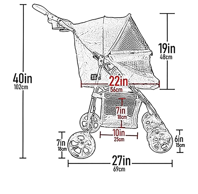 Pet Gear No-Zip Happy Trails Lite Pet Stroller for Cats/Dogs, Zipperless Entry, Easy Fold with Removable Liner, Safety Tether, Storage Basket + Cup Holder, 3 Colors