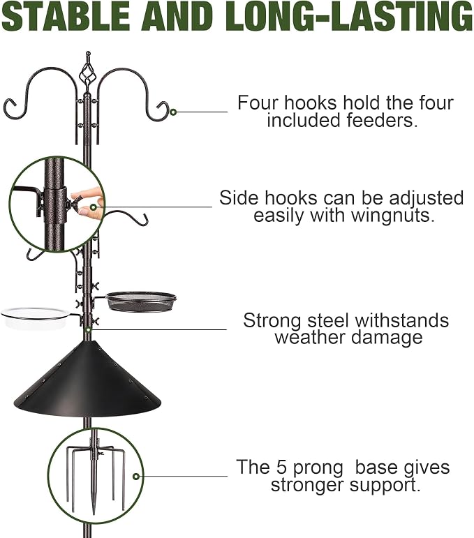 ERYTLLY Bird Feeders Bird Feeding Station Kit Bird Feeding Pole Wild Bird Feeder Hanging Kit with Squirrel Guard Baffle Suet Cage Tube Bird Feeder Planter Hanger Multi Feeder for Attracting Wild Birds - Image 4