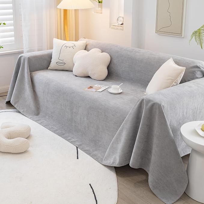 MINGPINHUIUS Sofa Cover Sectional Couch Covers: Chenille Textured Soft Loveseat Covers Non Slip Waterproof Thick Couch Protector Pet-Friendly for Living Room (Light Gray,71 × 118in) - Image 2