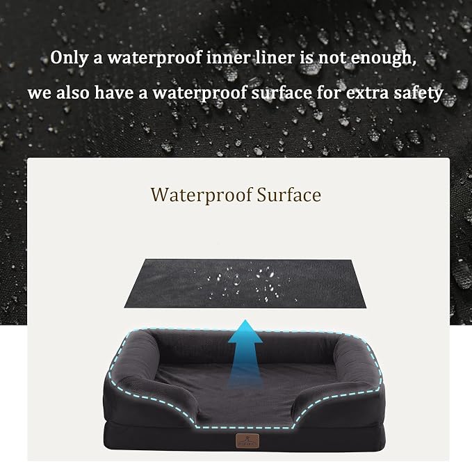 Bedfolks Orthopedic Dog Bed, Waterproof Dog Sofa Bed for Extra Large Dogs, Egg Foam Pet Couch Bed with Removable Washable Cover and Nonslip Bottom, Black - Image 3