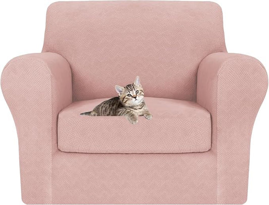 MAXIJIN 2 Piece Chair Covers Chair Slipcover with Arms, Sofa Chair Cover for Living Room Armchair Cover, Stretch Pet Dog Slip Cover for A Chair with 1 Cushion (31"-46", Dusty Pink) by MAXIJIN