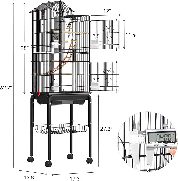 YITAHOME 62 Inch Large Bird Cage​ | Bird Cage​ with ​Rolling Stand, ​Feeding Doors​ & ​Hanging Accessories​ for ​Parrots ​Cockatiels ​​Parakeets​ - Image 2