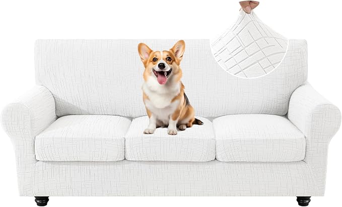 CYCMCAO 4 Piece Stretch Sofa Covers for 3 Cushion Couch, Non Slip Couch Covers for Sofa, Sofa Covers for Pets Washable, Couch Covers for Dogs,Kids (Off-White), 71"-91" (3 Cushion Sofa) by CYCMACOHOME