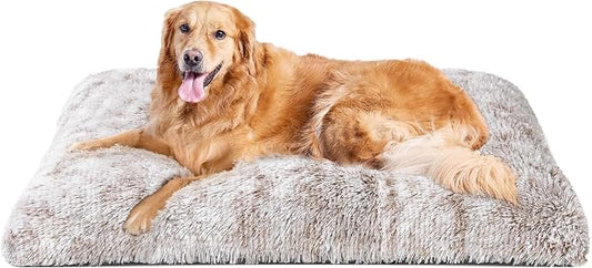 EHEYCIGA Fluffy Dog Crate Bed, Plush Extra Large Dog Pillow, Brown | Xlarge Calming Anti Anxiety Plush Faux Fur Mat for Large size dogs, Washable Soft Warm Dog Pad with Non-Slip Bottom by EHEYCIGA