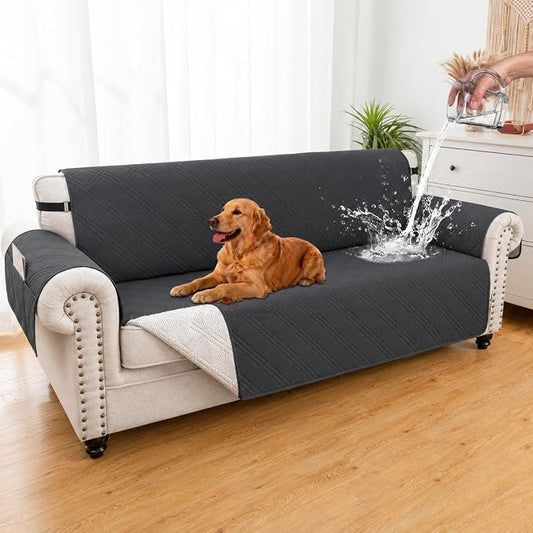 100% Waterproof Couch Cover for Dogs, Washable Anti-Slip Sofa Cover with Elastic Straps & Side Pockets, Quilted Furniture Protector for Kids & Pets (Oversize Sofa 78", Blackishgray) by Unknown
