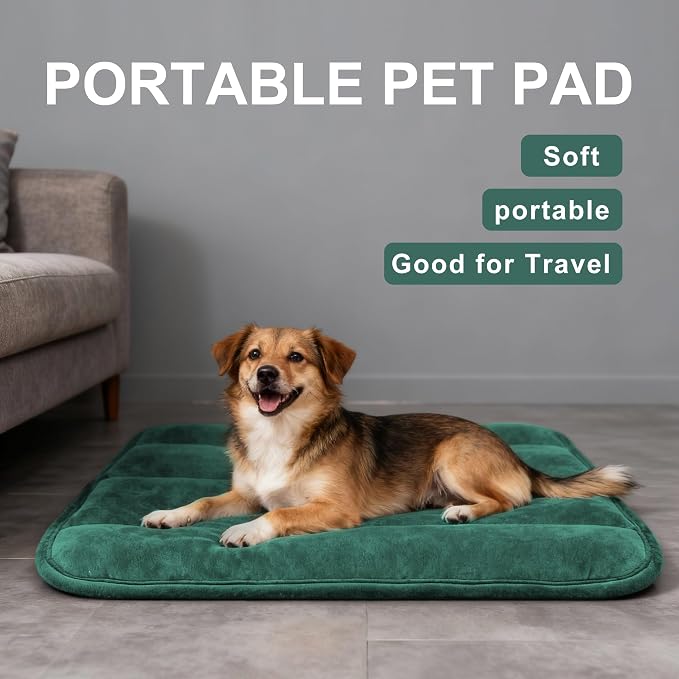 Dog Bed Mat, Reversible Dog Crate Pad with Washable Kennel Mat and Soft Foam, Flat Pet Bed for Dogs & Cats, for Crates Carriers & Travel (Green, 34" L*20" W*1.5" Th) - Image 2