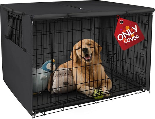 Explore Land Dog Crate Cover Heavy Duty Polyester Pet Kennel Sunshade Universal Fit for 48 inches Wire Cage (Black) by ExploreLand