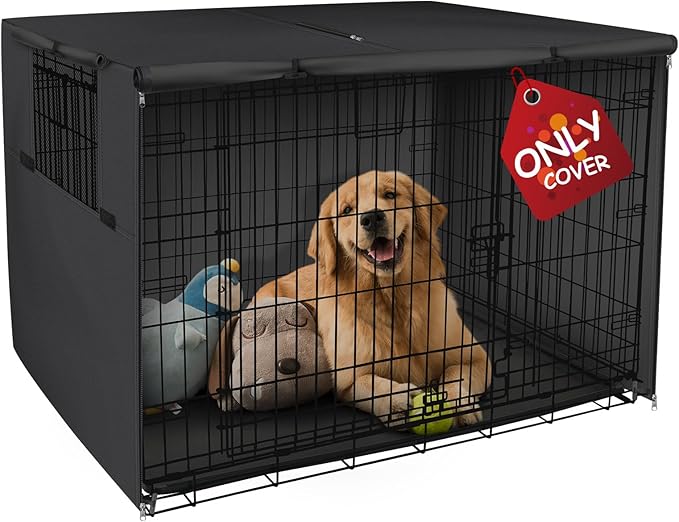 Explore Land Dog Crate Cover Heavy Duty Polyester Pet Kennel Sunshade Universal Fit for 48 inches Wire Cage (Black) by ExploreLand