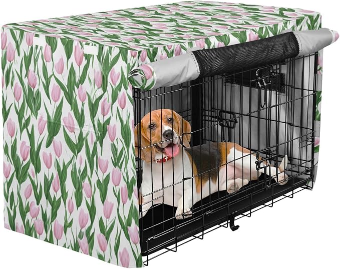 Dog Crate Cover Kennel Cover for Dog Cages Breathable for Wire Cage Indoor Outdoor Small Tulips Pink - Image 2