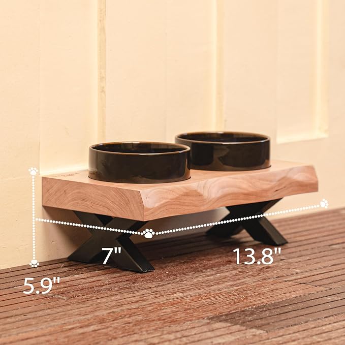 CHEERHOME PETS Raised Cat Ceramic Bowls for Small and Medium Dog, Solid Wooden Dog Food Bowl with Stand, Food Feeding Dishes Water Bowl for Cats and Puppy(Cherry Wood) - Image 5