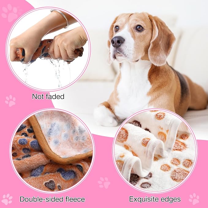 Chumia 18 Pcs Fleece Pet Blanket Soft Warm Sleep Mat Fluffy Cute Puppy Supplies Paw Bone Star Elephant Dot Heart Print Design Bed Blankets for Dog Cat Kitten Animals(30 x 20 Inch,Sweet) - Image 3