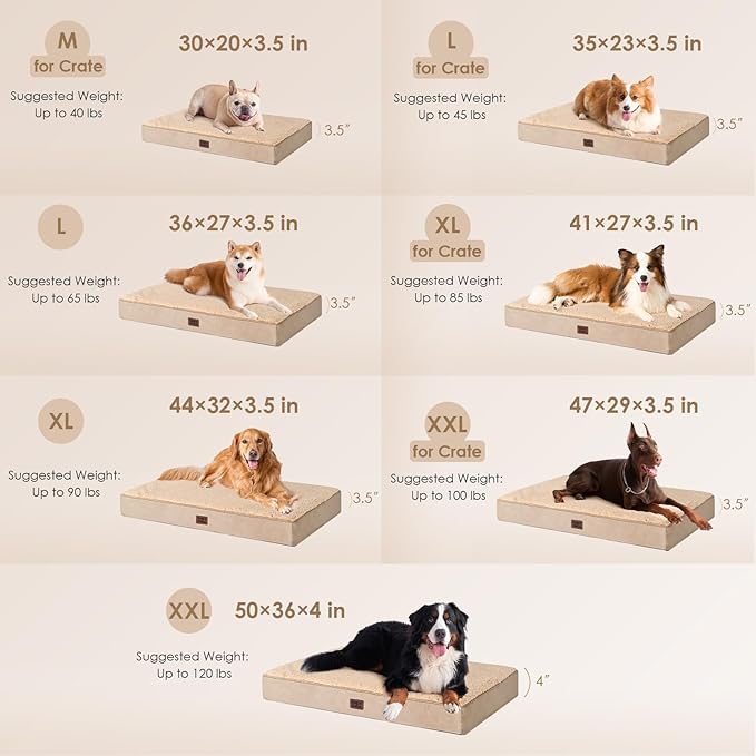 EHEYCIGA Orthopedic Dog Bed Large with Removable Washable Cover, 47IN Khaki | Egg Crate Foam Support, Durable Oxford fabric, Non-Slip Bottom, Machine Washable, Soft Waterproof Plush Pet Bed Mat For Crate - Image 2