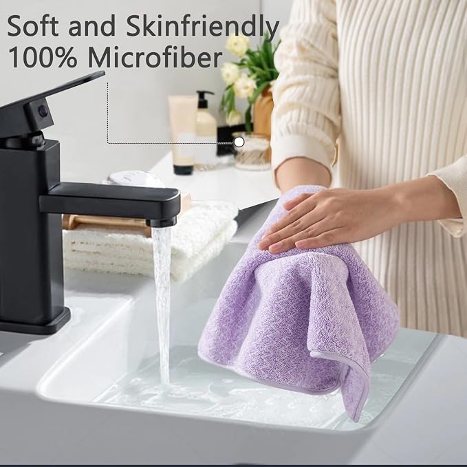 18 Piece Bath Towels Set,100% Microfiber Family Bathroom Towel with Hanging Loops-6 Bath Towels,6 Hand Towels,6 Washcloths,Quick Dry Highly Absorbent Shower Towel for Bathroom,Hotel,Spa-Light Purple - Image 8