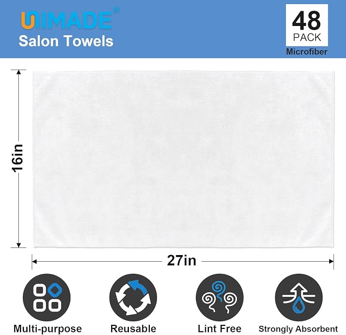 UNIMADE 48 Pack Hand Towels Set - Highly Absorbent and Quick Drying Microfiber Gym Towels, Premium Wash Cloths for Bathroom, Salon, Gym, Shower, Hotel, and Spa - 16x27 inch (White) | Quick Drying Premium Wash Cloths for Bathroom, Salon, Gym, Shower, Ho... - Image 2