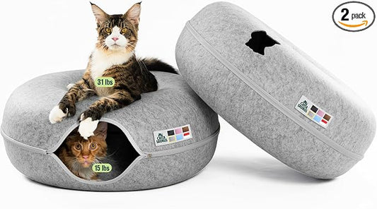 Cattasaurus Peekaboo Cat Cave Duo Jumbo Set, Extra Spacious Cat Donut for Multiple & Large Kitty 15+ lbs, Scratch Detachable Cat Beds for Indoor Cats, Washable Cat Tunnel Bed, Best Kitten Toys by Cattasaurus