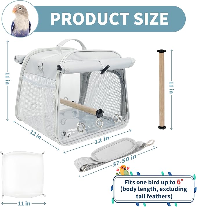 Small Bird Carrier Bag, Portable Travel Parrot Parakeet Carrier Cage with Perch and Easy Clean Tray, Lightweight Bird Backpack for Vet Visit Shopping and Outdoor Adventure - Image 2