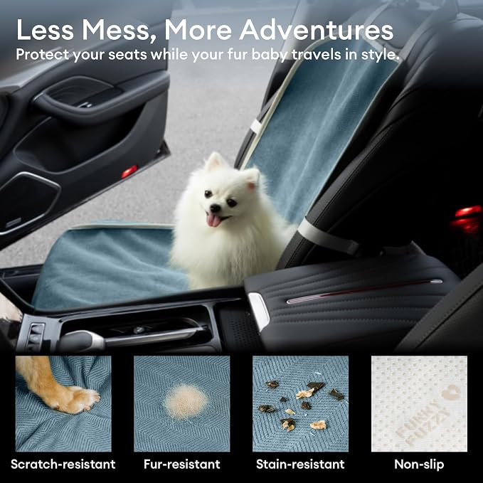 FUNNY FUZZY Dog Car Seat Cover for Front Seat, Dog Seat Cove Waterproof, Scratchproof Non-Slip Car Seat Protector, Universal Fit Most Cars, SUVs, Trucks, Blue - Image 3