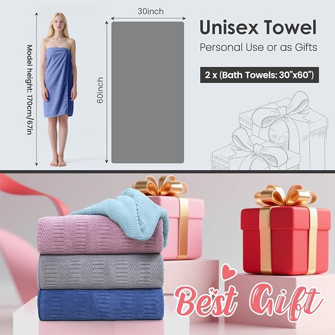 JML Microfiber Bath Towels, Large Bathroom Towel 2 Pack (30" x 60"), Oversized, Soft, Super Absorbent and Fast Drying, Multipurpose Use for Sport, Fitness, Yoga, Diamond Cross Grid Navy - Image 6