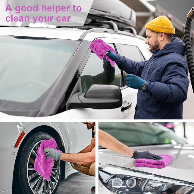 Shimeyao 30 Pcs 16 x 16 Inch Edgeless Microfiber Plush Towels for Cars Detailing Drying Wash Polishing Absorbent Cleaning Cloths, 500 GSM (Purple) - Image 6