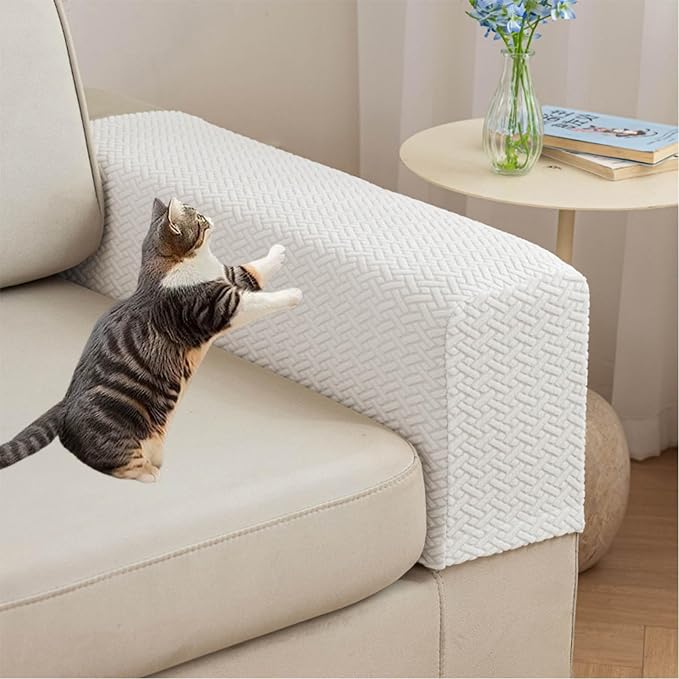 Couch Arm Covers Set of 2, Stretchable Sofa Armrest Protectors, Breathable Polyester Armchair Covers with Non-Slip Grip Design Furniture Protector (White, Medium (Set of 2)) by Unknown