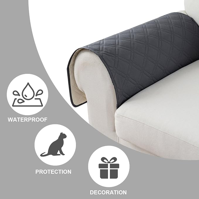 Genina Sofa Armrest Cover, Anti-Slip Armchair Slipcovers for Dogs Cats Pet, Water Resistant Couch Arm Cover for Backrest Recliner Loveseat, L Shaped Sofa, 23.6 x 27.5 Inches（2 Pieces） - Image 5