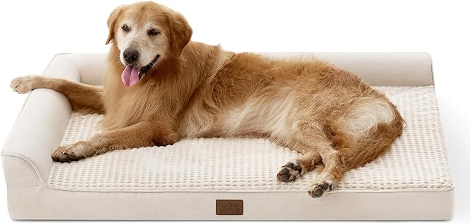 COZY KISS Orthopedic Dog Bed for Extra Large, XXL Dogs Bed, L Shaped Foam Anti-Slip Bottom Giant Pet Cat Sofa with Washable Cover, Suitable for Pet Up to 150 lbs, 48x35x8 inch, Beige ﻿ by COZYKISS