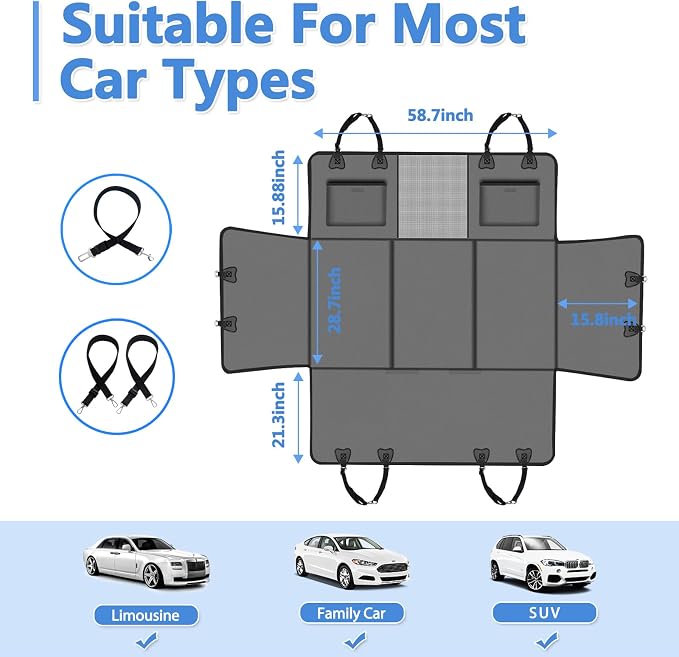 Hard Bottom Dog Car Seat Cover for Back Seat – Waterproof Nonslip Hammock Extender for Trucks & SUVs, Heavy Duty Pet Protector, Gray Faux Leather - Image 6