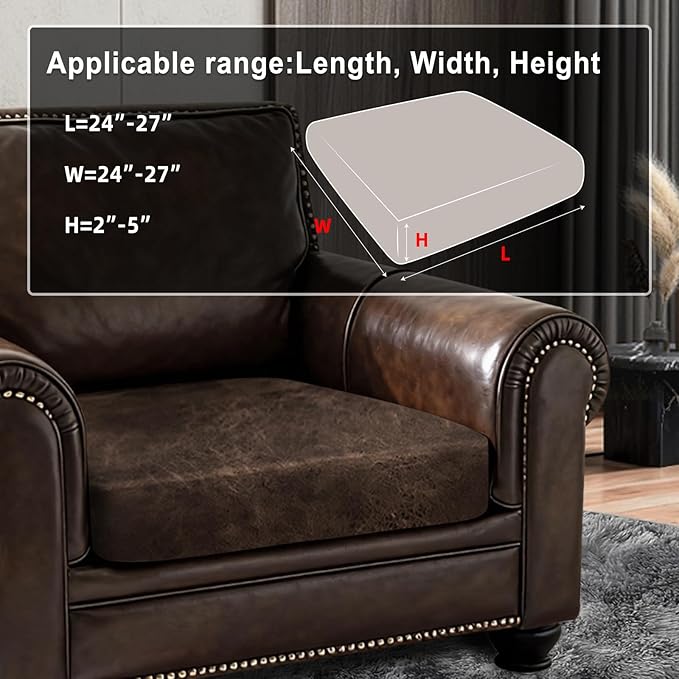 ANARACHON Leather Look Couch Cushion Covers Sofa Seat Slipcovers Sets Couches Furniture Protector for Sectional Armchair Loveseat Pets Kids Stretch Spandex Fabric (1 Cushion Armchair, Brown) - Image 3