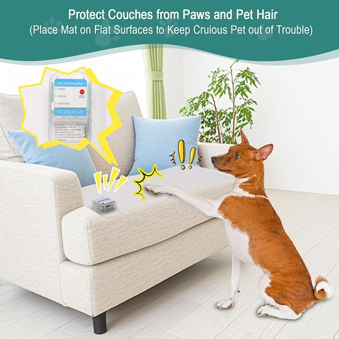 SEERWAY Scat Pet Shock Mat 2 Pieces, Shock Pads for Dogs and Cats Training Indoor, Electric Repellent Mat Keeps Pets Off Couch, Sofa, Countertop, 3 Modes, 2 Pieces Same Size, Battery Operated - Image 2