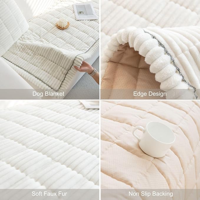 Faux Fur Plush Dog Couch Cover 3D Stripe Fuzzy Sofa Cover Non-Slip Fluffy Dog Bed Cover Pet Blanket Sofa Couch Furniture Protector for Puppy Large Dog Cat (Cream,31"x47") - Image 7