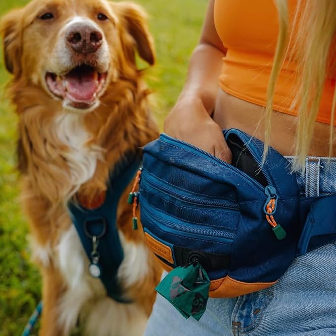 Wilderdog Utility Fanny Pack stores Treats, Balls, Keys in 3 Pockets with adjustable strap and Poop Bag dispenser (Pacific Blue) - Image 5