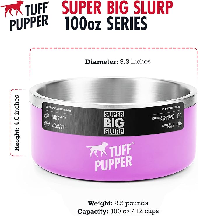 Tuff Pupper 100 oz Heavy Duty Insulated Stainless Steel Dog Bowl for Large Dogs, Non-Slip Base, Dishwasher Safe - Image 6