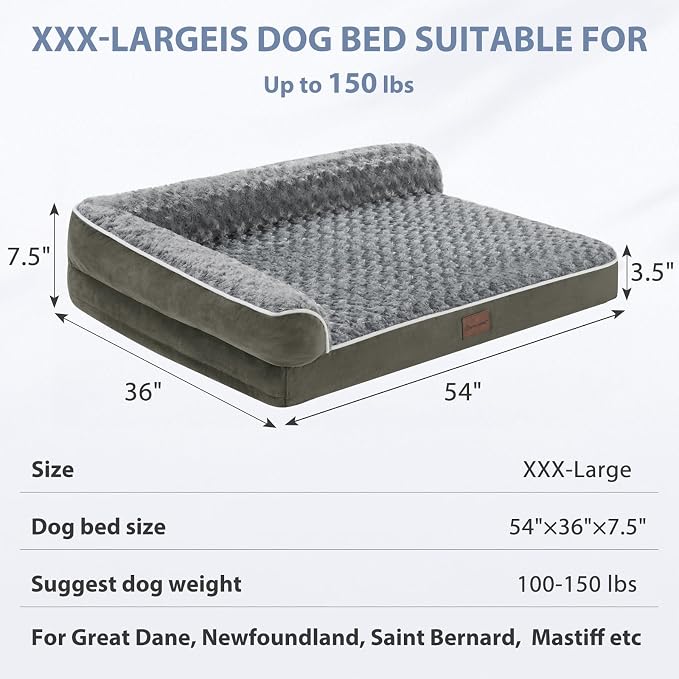 BFPETHOME Orthopedic Washable Dog Bed, Sleeping Couch for Large Senior Dogs | Deluxe Plush Rose Velvet Washable Cover, Egg Crate Foam Support, Waterproof Lining, Non-Slip Bottom, Senior Dogs - Image 4