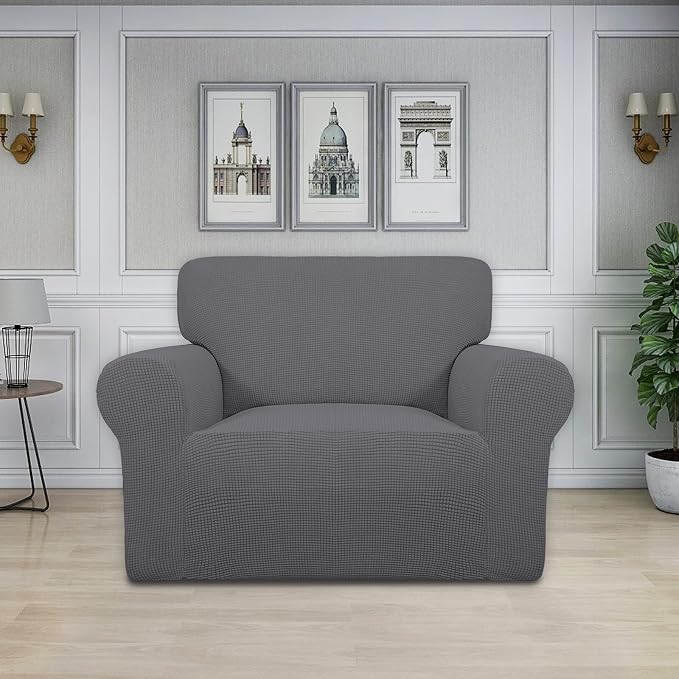 Easy-Going Stretch Oversized Chair Slipcover with Arm Washable Gray | 1-Piece Large chair covers armchair Furniture Protector for Living Room chair and a half cover Soft For Kids, Pet. - Image 2