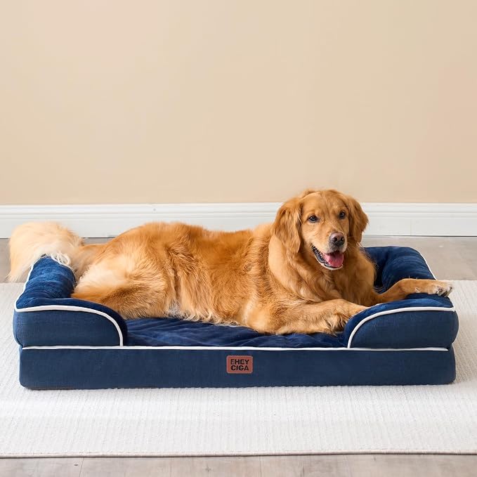 EHEYCIGA Egg-Crate Memory Foam Dog Bed, Waterproof, Navy, Large 41 x 27 x 6.5 inches, 100 lbs Capacity | Non-Slip Bottom and Egg-Crate Memory Foam XL Dog Couch Bed with Washable Removable Cover, Navy, 41Inch - Image 8