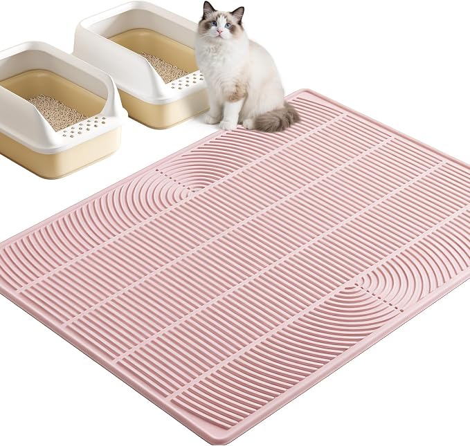 TRZZ XXL Cat Litter Mat, Large Silicone Waterproof Mat, Pink | Non-Slip, Easy to Clean, Cat Litter Trapping Mat, Kitty Litter Catcher, Scatter Control, for Floor by TRZZ