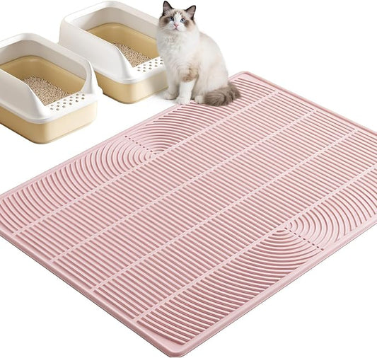 TRZZ XXL Cat Litter Mat, Large Silicone Waterproof Mat, Pink | Non-Slip, Easy to Clean, Cat Litter Trapping Mat, Kitty Litter Catcher, Scatter Control, for Floor by TRZZ