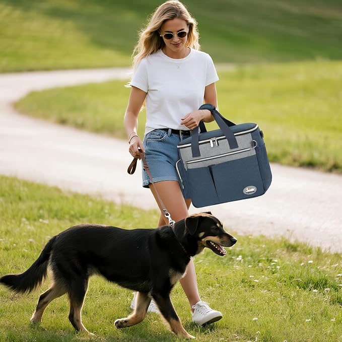 Dog Travel Bag for Pet Kit for Supplies with 2 Food Storage Containers 2 Collapsible Bowls 1 Feeding Mat 1 Dog Treat Pouch 7-Piece Set Perfect Road Trips Camping Weekend (Navy Blue) - Image 2