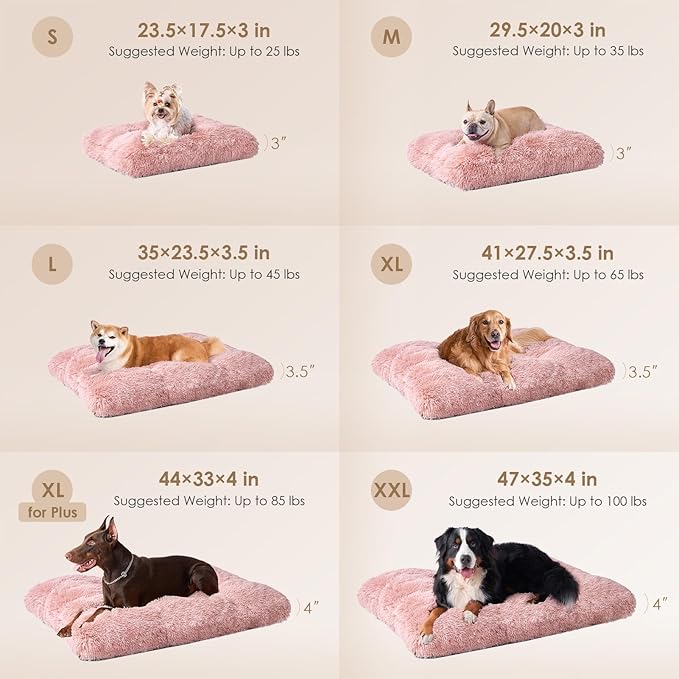 EHEYCIGA Fluffy Dog Crate Bed, Plush Extra Large Dog Pillow, Pink | Xlarge Calming Anti Anxiety Plush Faux Fur Mat for Large size dogs, Washable Soft Warm Dog Pad with Non-Slip Bottom - Image 2
