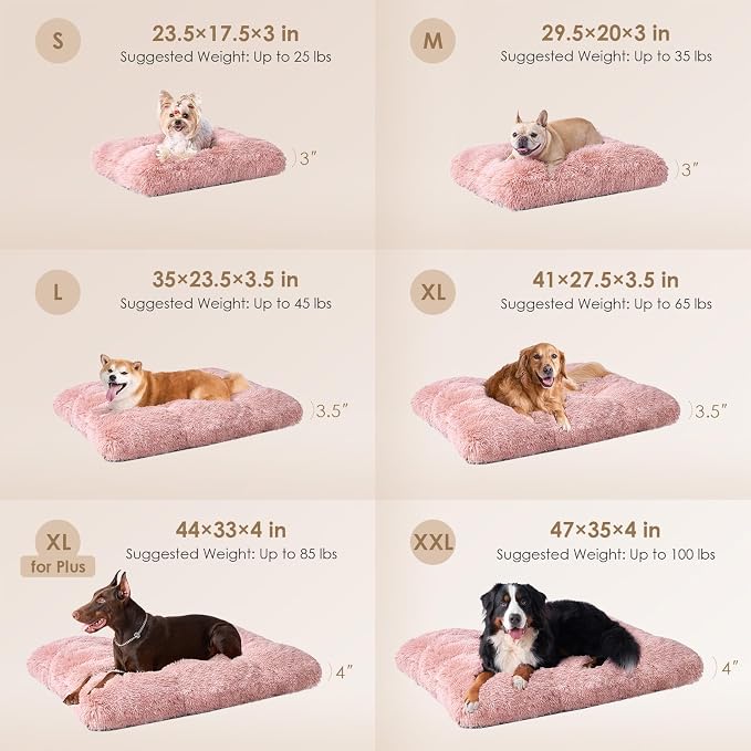 EHEYCIGA Fluffy Dog Crate Bed, Plush Extra Large Dog Pillow, Pink | Xlarge Calming Anti Anxiety Plush Faux Fur Mat for Large size dogs, Washable Soft Warm Dog Pad with Non-Slip Bottom - Image 2