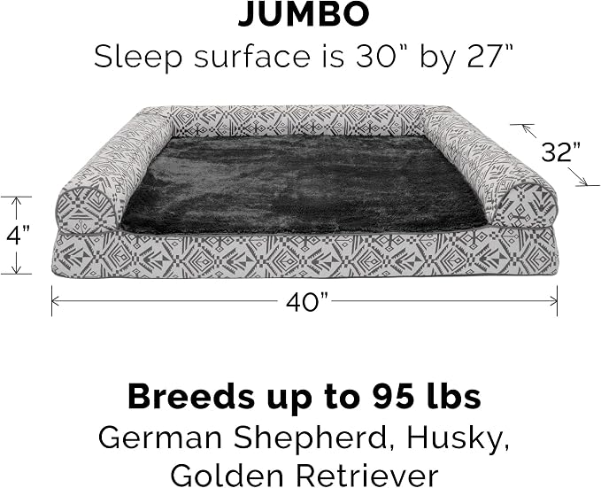 Furhaven Replacement Dog Bed Cover Plush & Southwest Kilim Décor Sofa-Style, Machine Washable - Boulder Gray, Jumbo (X-Large) - Image 3