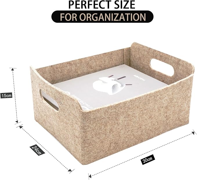 Welaxy Collapsible Felt Storage Baskets, 3-Pack beige Shelf Bins for Toys, Clothes, Books & Closet Organization (Oatmeal x 3) - Image 5