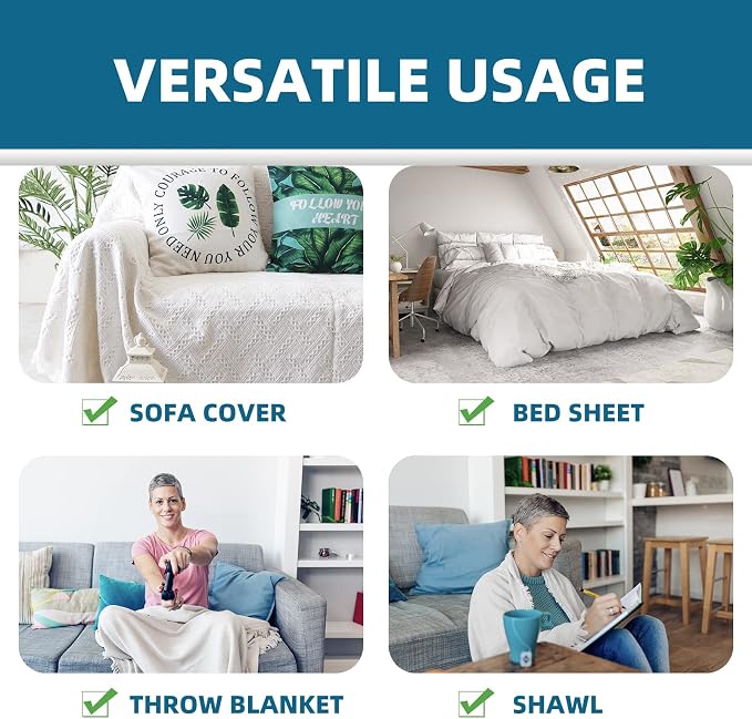 Homcosan Sofa Slipcovers Towel Cover Cotton Knit Geometrical Couch Cover for 2-3 Seat Cushion Couch Furniture Pet Protector Stylish Throws for Sectional Couch(White,71''x118'') - Image 5