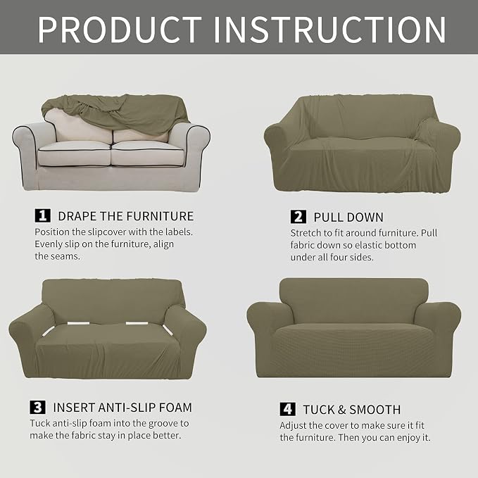 Easy-Going Stretch Oversized Loveseat Couch Covers Washable Khaki | 1-Piece Large Loveseat Cover for 2 Cushion Couch Furniture Protector RV Sofa Slipcover Soft with Bottom for Kids Pets - Image 6